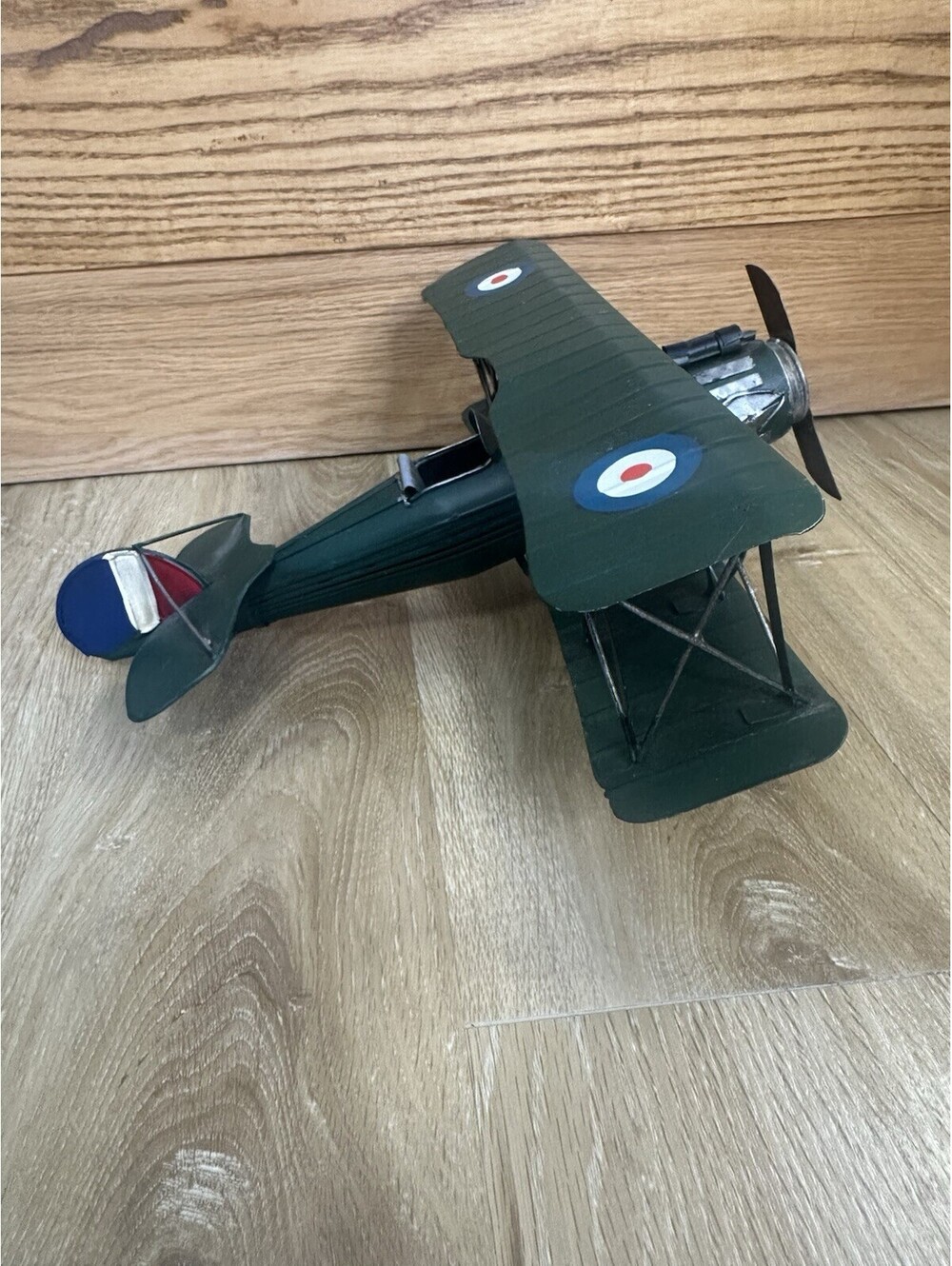 Green WW1 Metal Bi-plane Hand Green Collectible Airplane Heavy Propeller